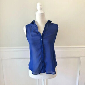 H&M Cobalt Blue Sheer Button Down Blouse 2